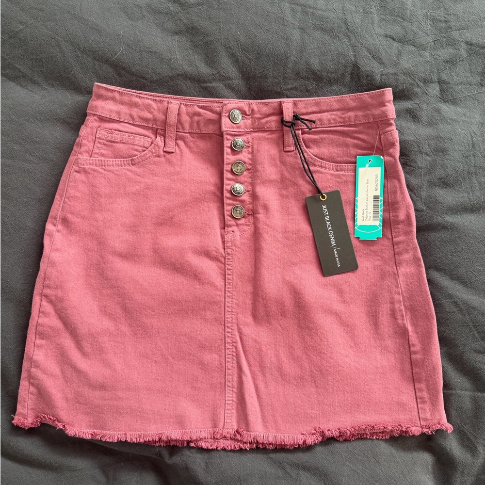 Just Black Denim Button Down A Line Skirt Mauve
